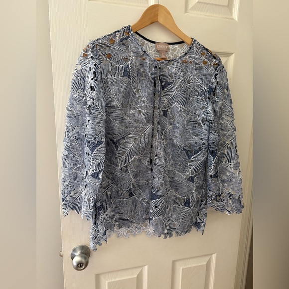 Chico’s lace cardigan jacket blue size 2x scalloped hems - Picture 2 of 11